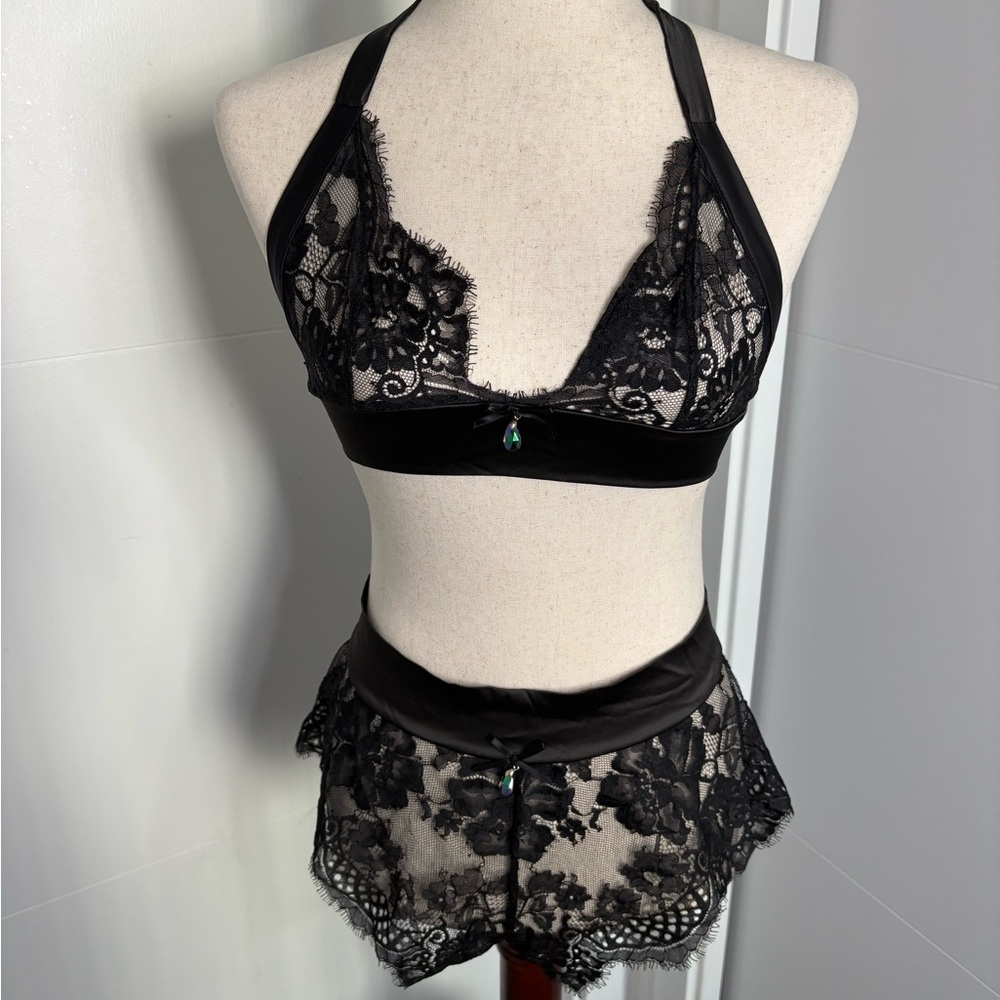 Honey Birdette Polly Black Lace Lingerie Set Small
